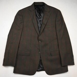 U&I 42R Brown Green Check 100% Wool Mens Blazer Suit Jacket Sport Coat